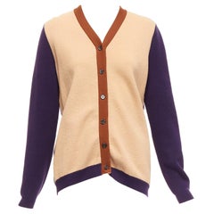 MARNI beige purple colorblocked mixed material cardigan sweater IT40 S