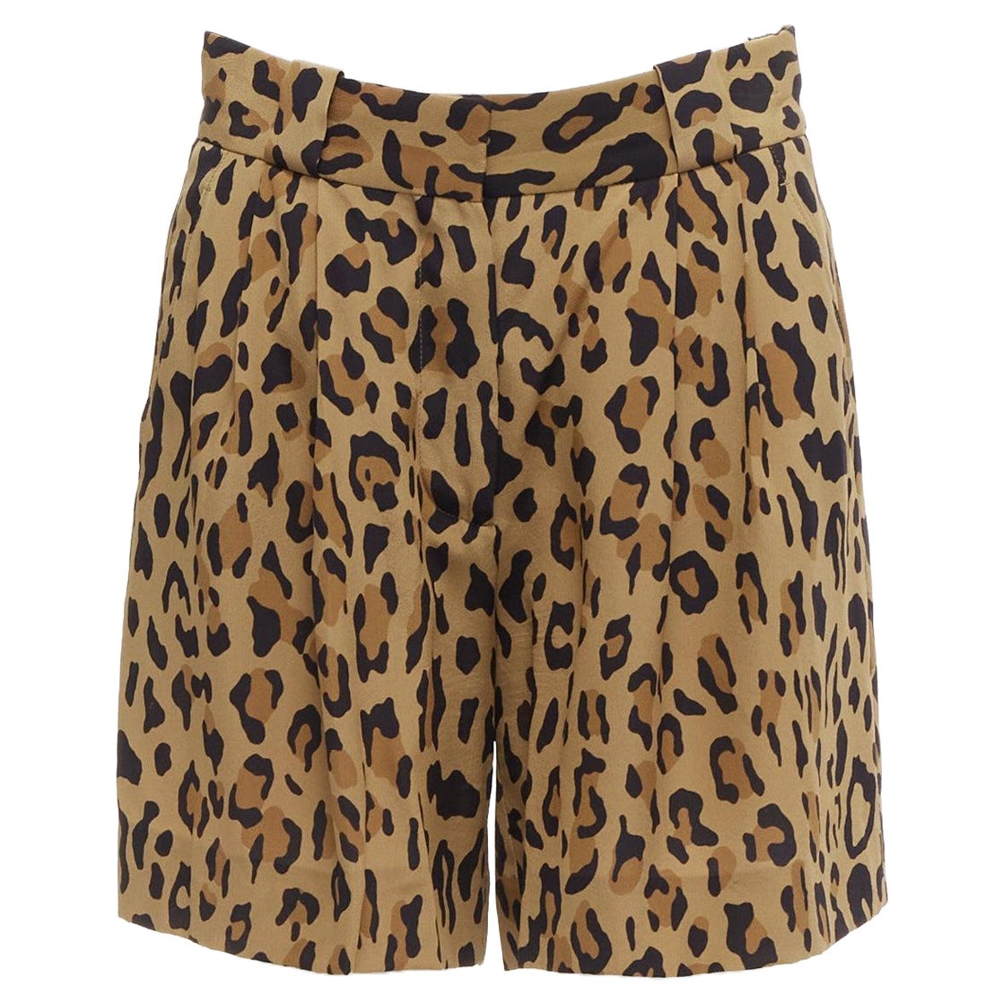 BLAZE MILANO 100% silk brown leopard print curved pocket shorts Sz. 1 S For Sale