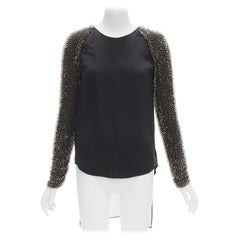 3.1 PHILLIP LIM schwarzes, perlenbesetztes Oberteil aus raglan mit Ärmeln, US2 S