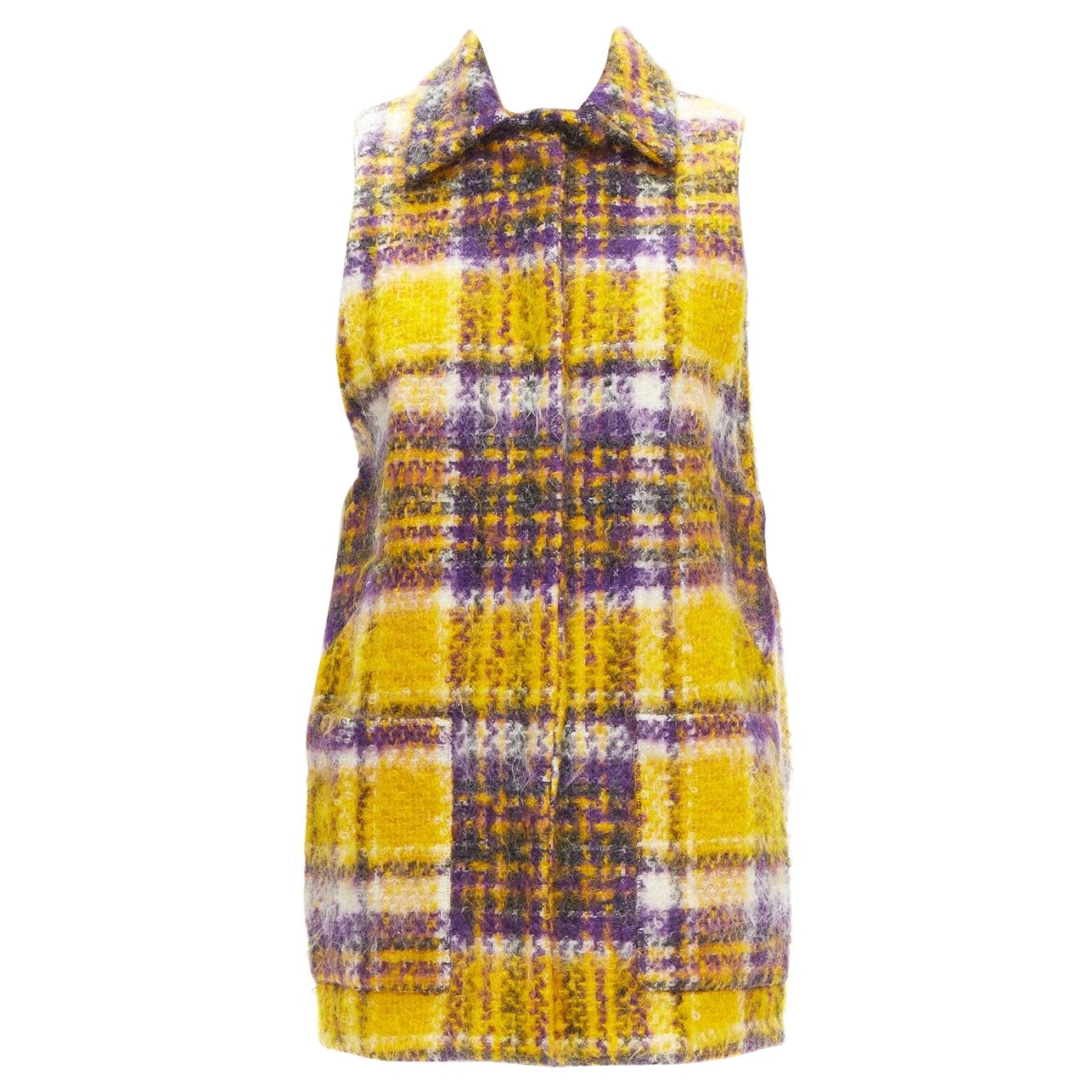 MARNI yellow purple plaid check mohair blend boxy sleeveless coat IT36 XS For Sale