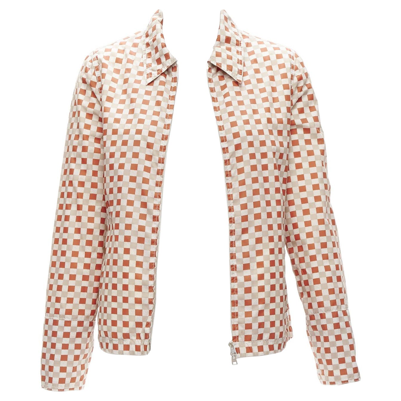 MARNI red beige checkerboard collared zip shell jacket IT38 XS For Sale
