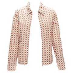 MARNI red beige checkerboard collared zip shell jacket IT38 XS