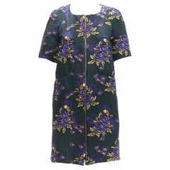 Used MARNI green purple wool silk cloque floral print zip coat dress IT38 XS