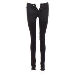 ALYX 2016 schwarz beschichtete Baumwollmischung zurück zip ausfransen Rand skinny Jeans 26"