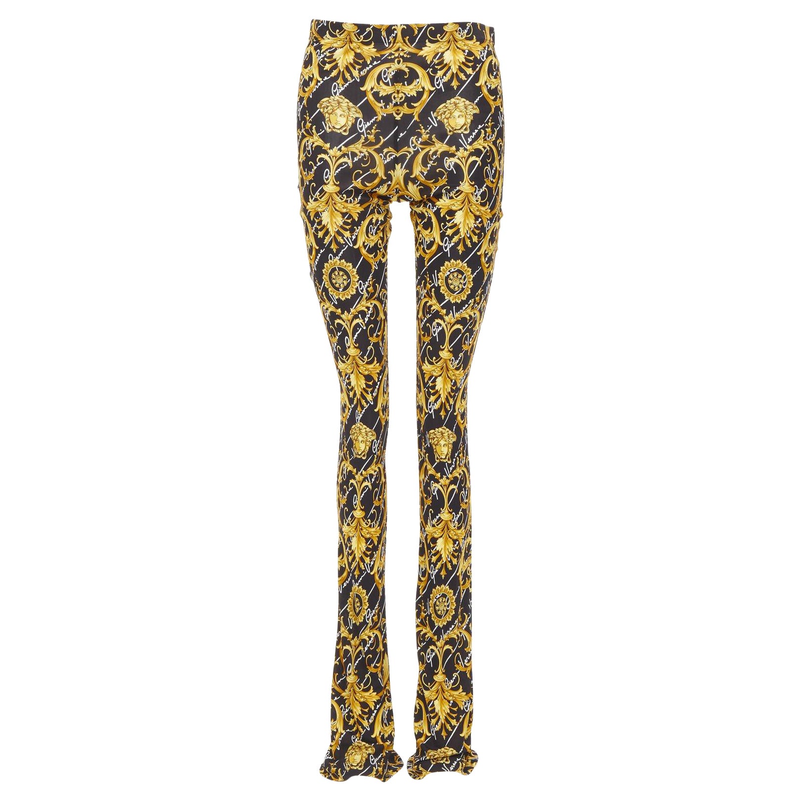new VERSACE 2020 Runway Gianni Signature Medusa Barocco gold flare pants IT42 M For Sale