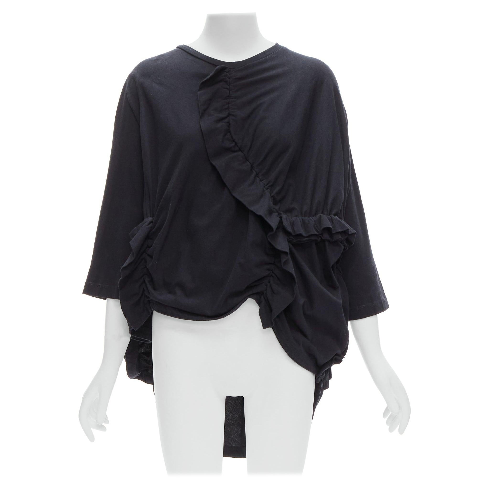 MARNI black 100% cotton gathered ruffles 3/4 sleeves boxy top IT36 XS For Sale