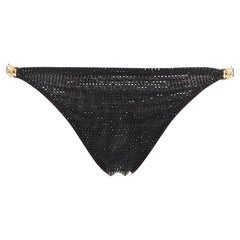VERSACE 2019 black crystal embellished gold Medusa sheer bikini bottom Sz.1 S