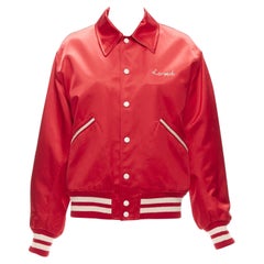 GUCCI Alessandro Michele Loved red satin varsity bomber jacket IT44 M