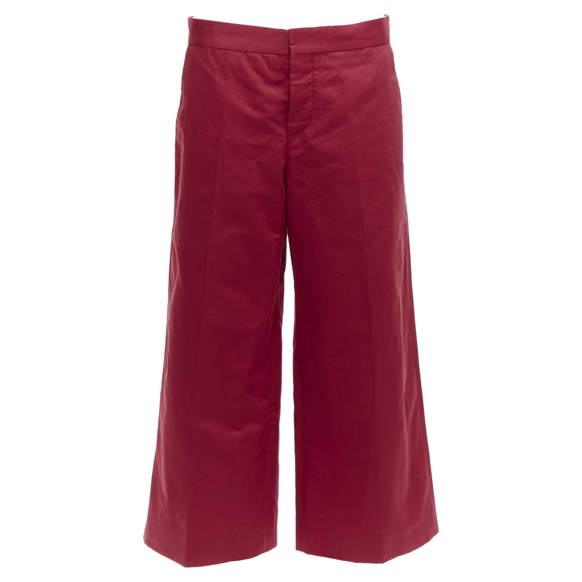 MARNI red cotton linen minimal classic wide cropped pants IT40 S For Sale