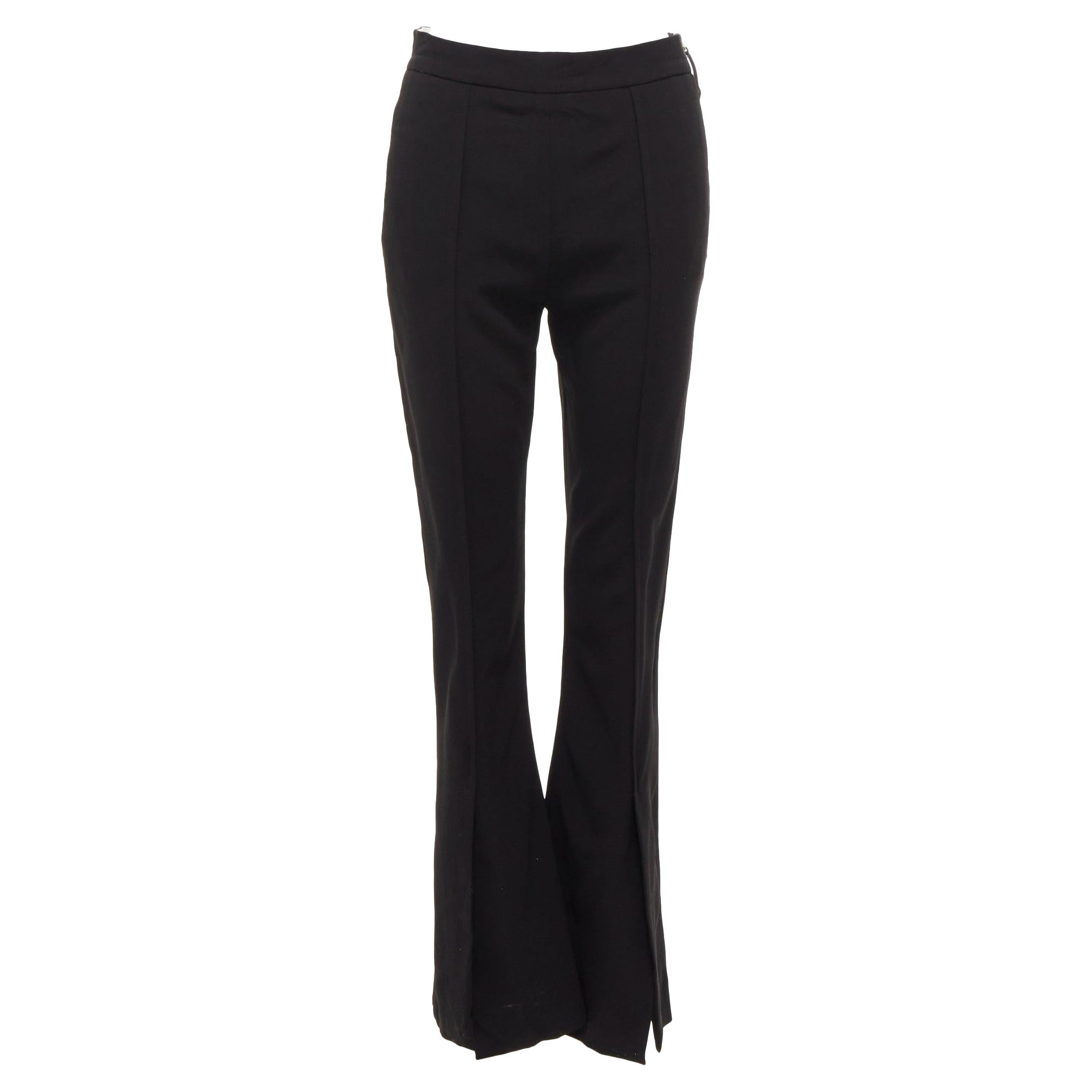 MARNI black front pleat slit hem minimal side zip flare trousers IT42 M For Sale