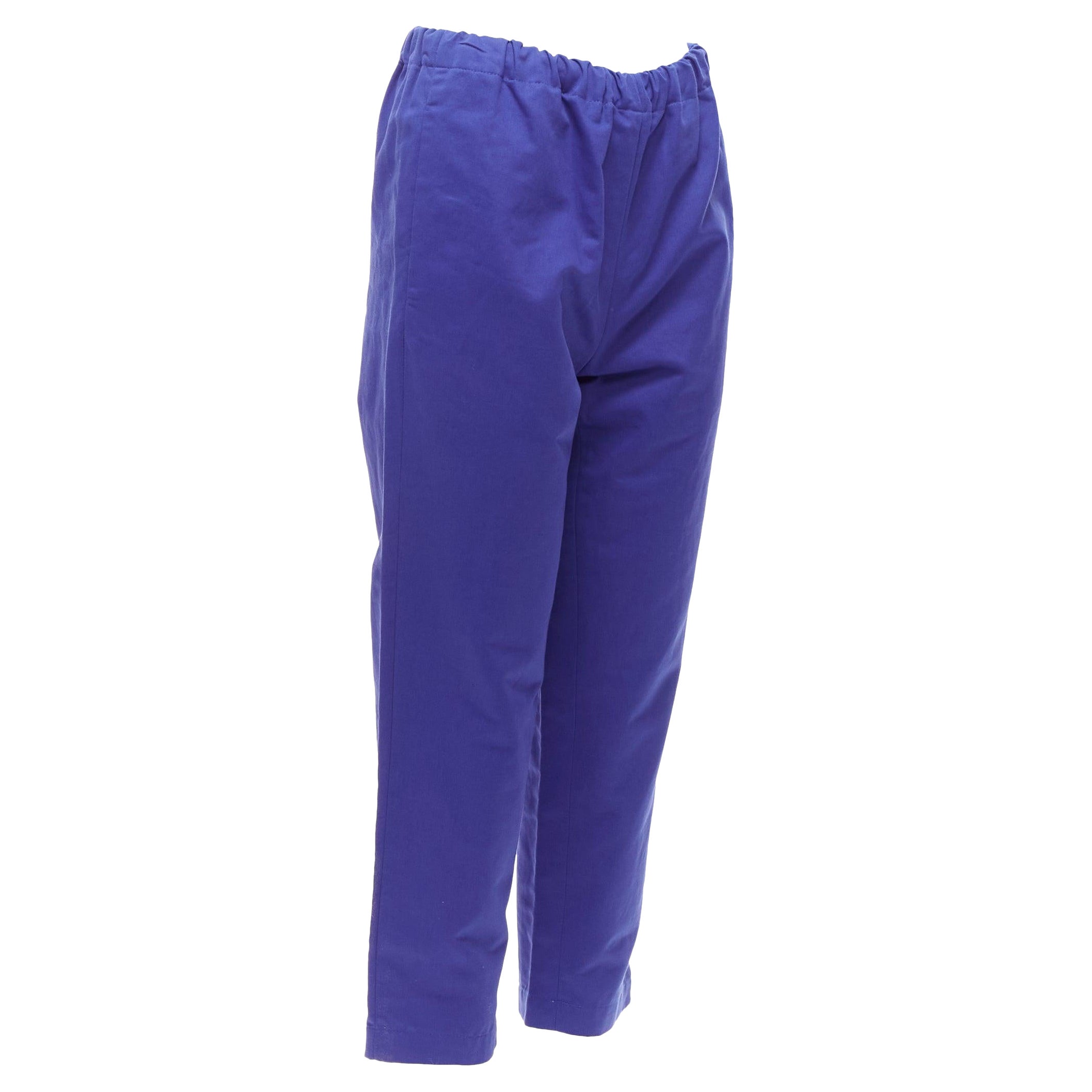 MARNI cobalt blue cotton linen minimalistic drawstring cropped pants For Sale