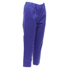MARNI Kobaltblaue minimalistische Hose aus Baumwolle und Leinen mit Kordelzug und Kordelzug