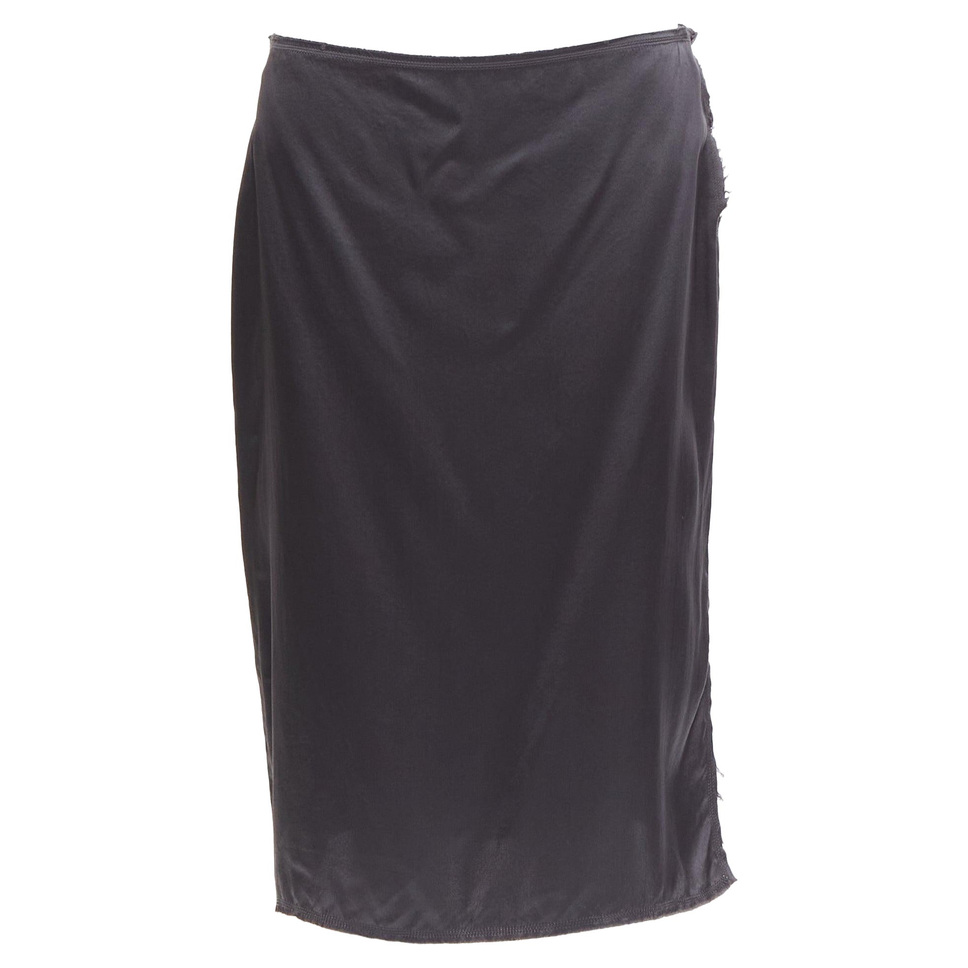 LANVIN 2004 100% silk grey raw edge fabric button low waist midi skirt FR38 M For Sale