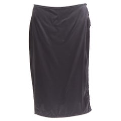 LANVIN 2004 100% silk grey raw edge fabric button low waist midi skirt FR38 M