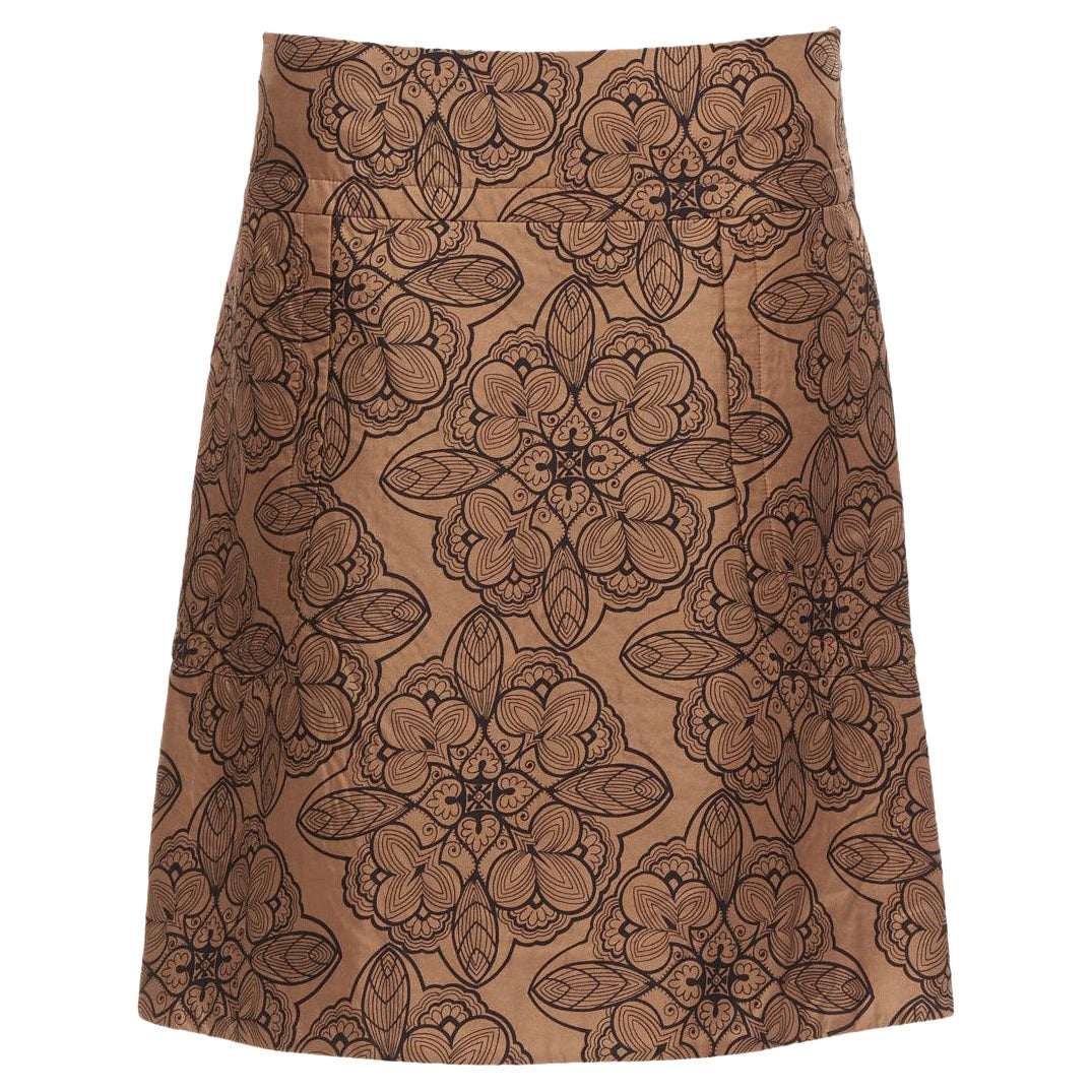 MARNI brown cotton silk blend floral illustration jersey lined skirt IT40 S For Sale