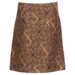 MARNI brown cotton silk blend floral illustration jersey lined skirt IT40 S