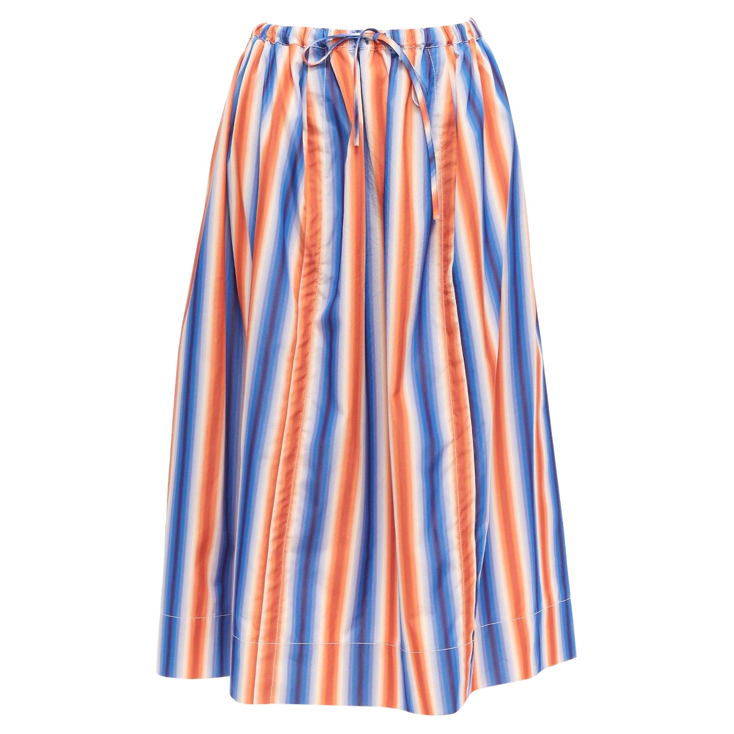 MARNI blue orange striped cotton sunset palette midi parachute skirt IT38 XS