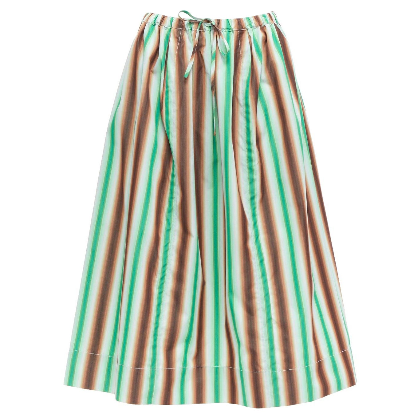 MARNI graphic green brown white striped cotton midi parachute skirt IT38 XS For Sale