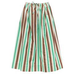 MARNI graphic green brown white striped cotton midi parachute skirt IT38 XS