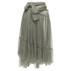 DRIES VAN NOTEN 100% silk military green sheer wrap tie skirt FR38 M