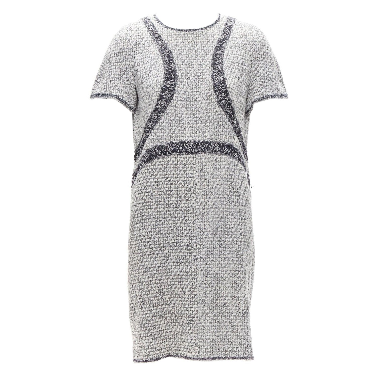 CHANEL 13P grey graphic panels Fantasy Tweed shift dress FR46 3XL For Sale