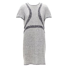 CHANEL 13P grey graphic panels Fantasy Tweed shift dress FR46 3XL