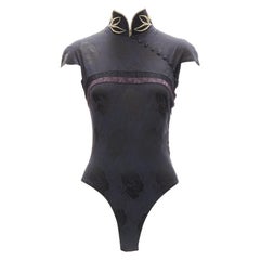 rare CHRISTIAN DIOR John Galliano black chinoise brocade pearls bodysuit FR38 M