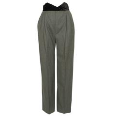1980s Wool Pinstripe Tapered Trousers with Velvet Waistband