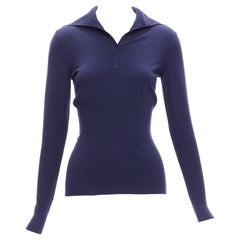 new ALAIA navy blue wool blend button turtleneck sweater top FR40 L