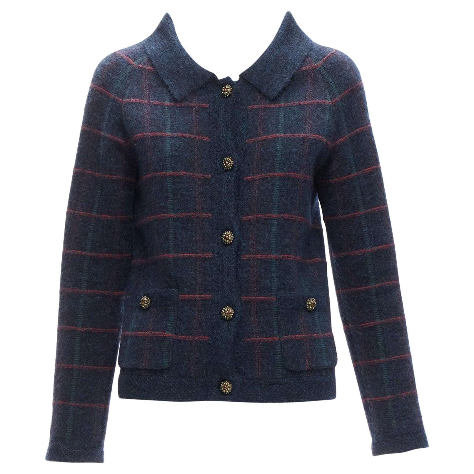 CHANEL 13A Edinburgh plaid cashmere mohair boucle gripoix buttons jacket FR36 S For Sale