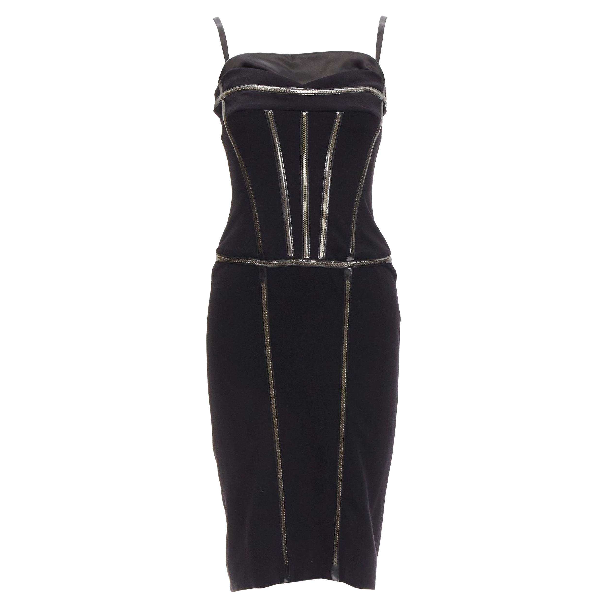 DOLCE GABBANA black plastic chain boned corset dress IT38 XS Rihanna For Sale