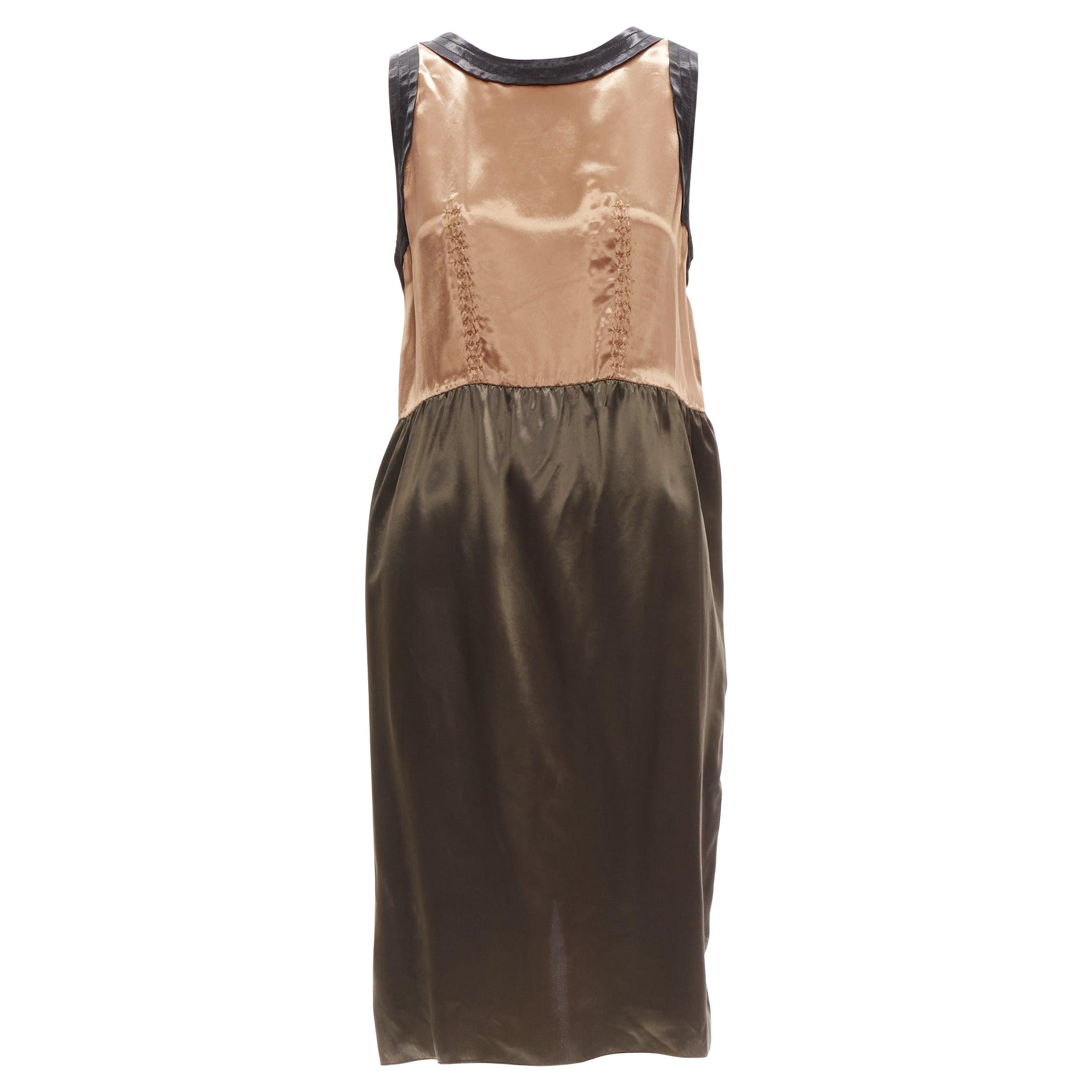 MARNI 2011 bronze brown satin colorblocked sleeveless dress IT40 S For Sale
