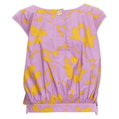 MARNI 100% cotton purple mustard abstract floral overstitched boxy vest IT38 XS