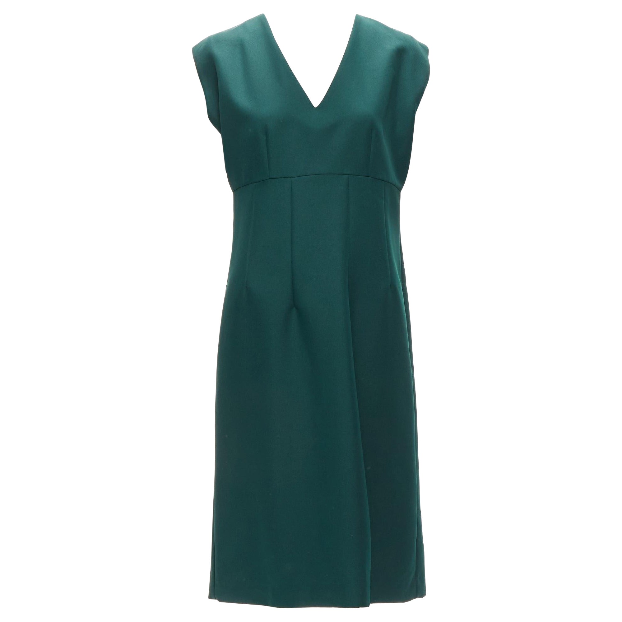 MARNI green twill V neck dart pleat waist sleeveless boxy dress IT40 S For Sale
