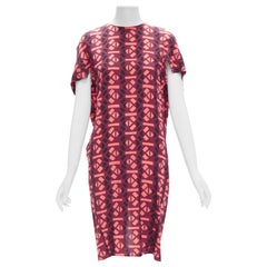 Used MARNI 100% silk burgundy pink geometric print cap sleeves dress IT36 XS