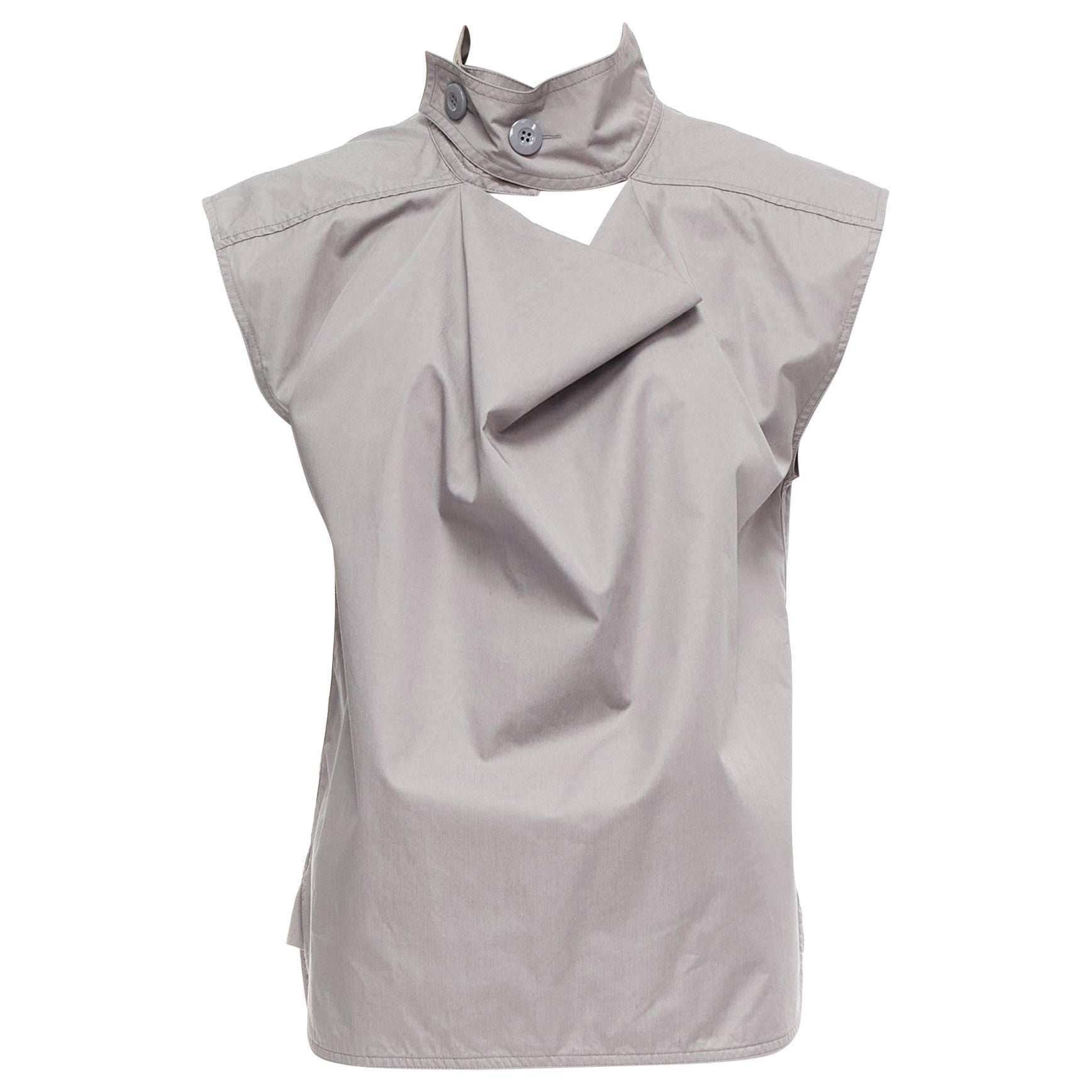 MARNI grey cotton drape cut out collar utility collar boxy top IT36 XS For Sale