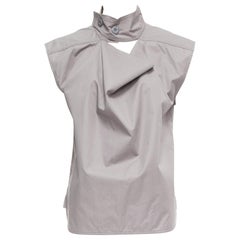 MARNI grey cotton drape cut out collar utility collar boxy top IT36 XS