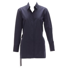MARNI navy blue cotton rubber button asymmetric belted shirt IT38 XS