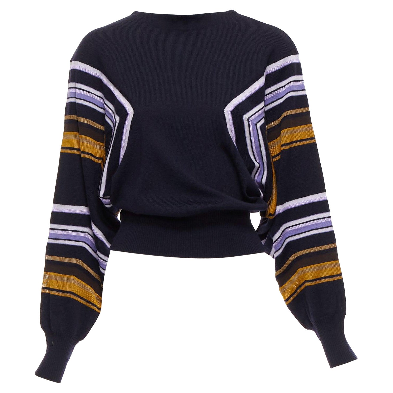 MARNI navy multicolour virgin wool blend geometric batwing sweater IT38 XS For Sale