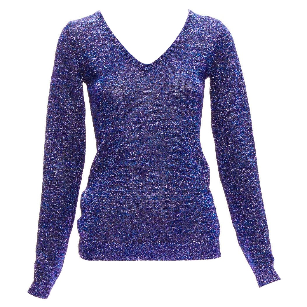 MIU MIU midnight blue purple glitter lurex V-neck sweater IT40 S For Sale