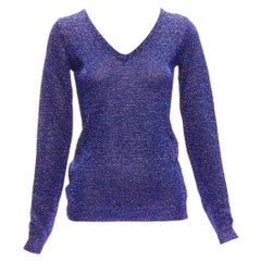 MIU MIU midnight blue purple glitter lurex V-neck sweater IT40 S