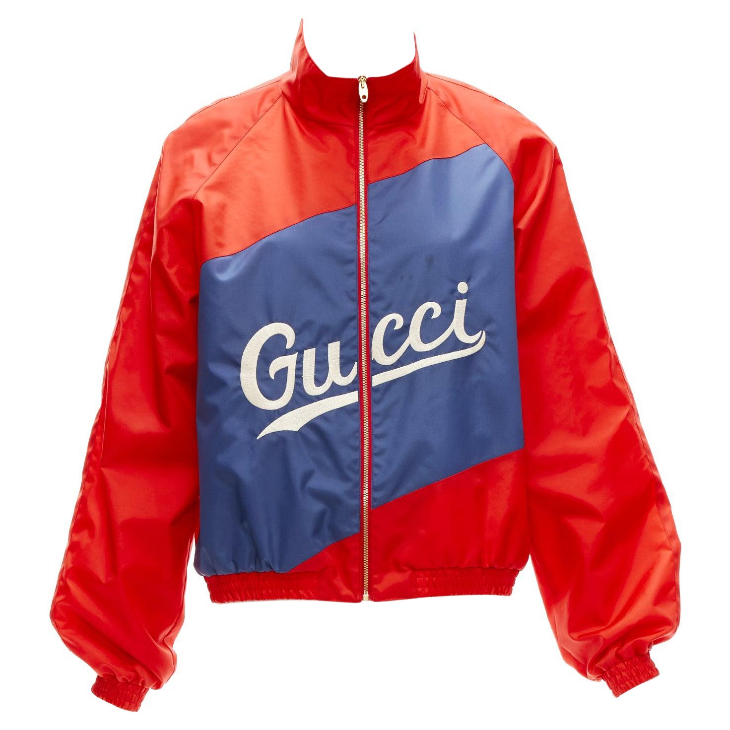 GUCCI 2020 Script logo red blue nylon track coach jacket IT44 L For Sale