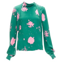 Used MARNI green pink splatter tie dye print tie neck long sleeve blouse IT38 XS