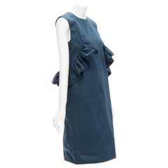Used MARNI teal blue ruffle waist round neck cocktail dress IT38 XS
