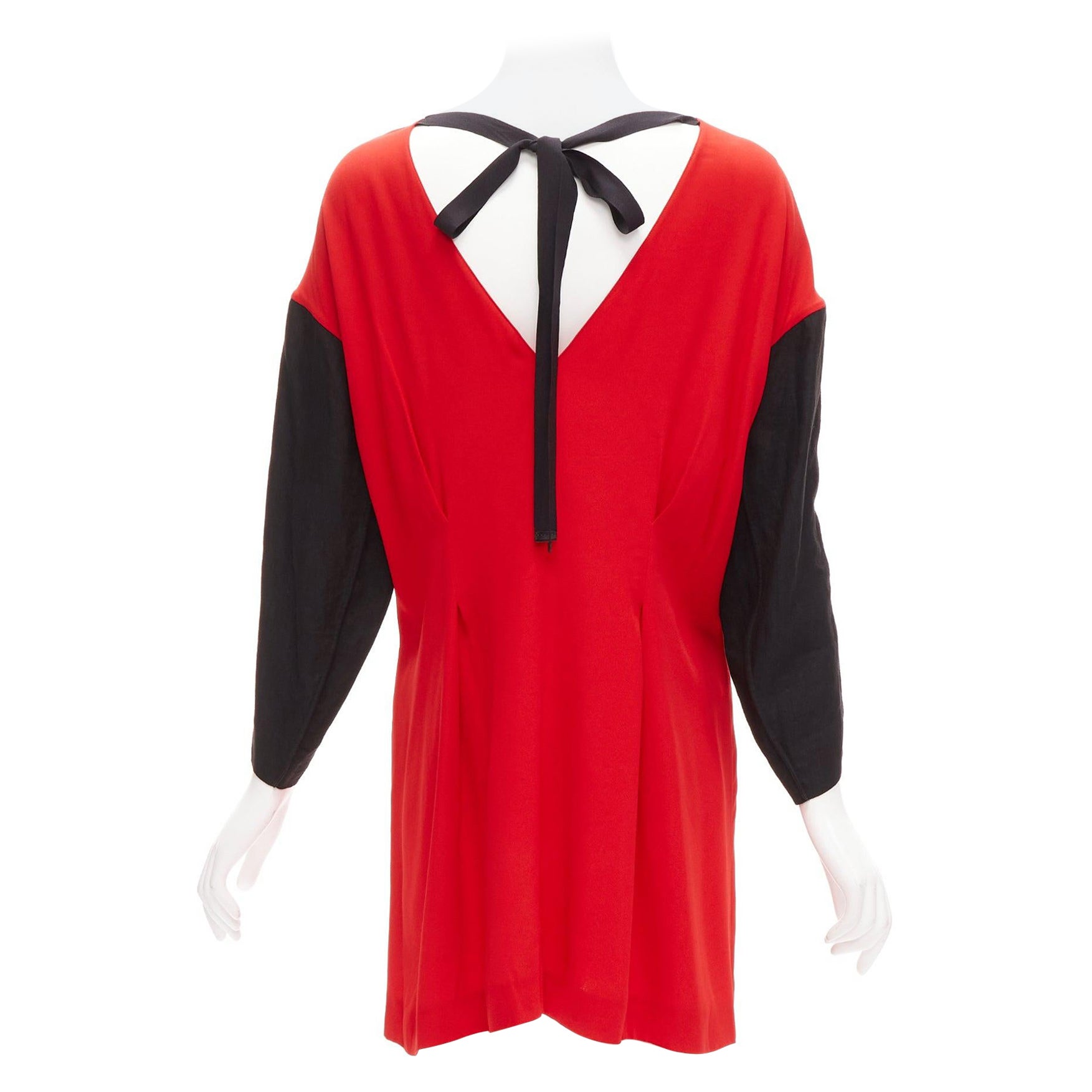 MARNI red black contrast cutout armhole bateau tie back mini dress IT38 XS