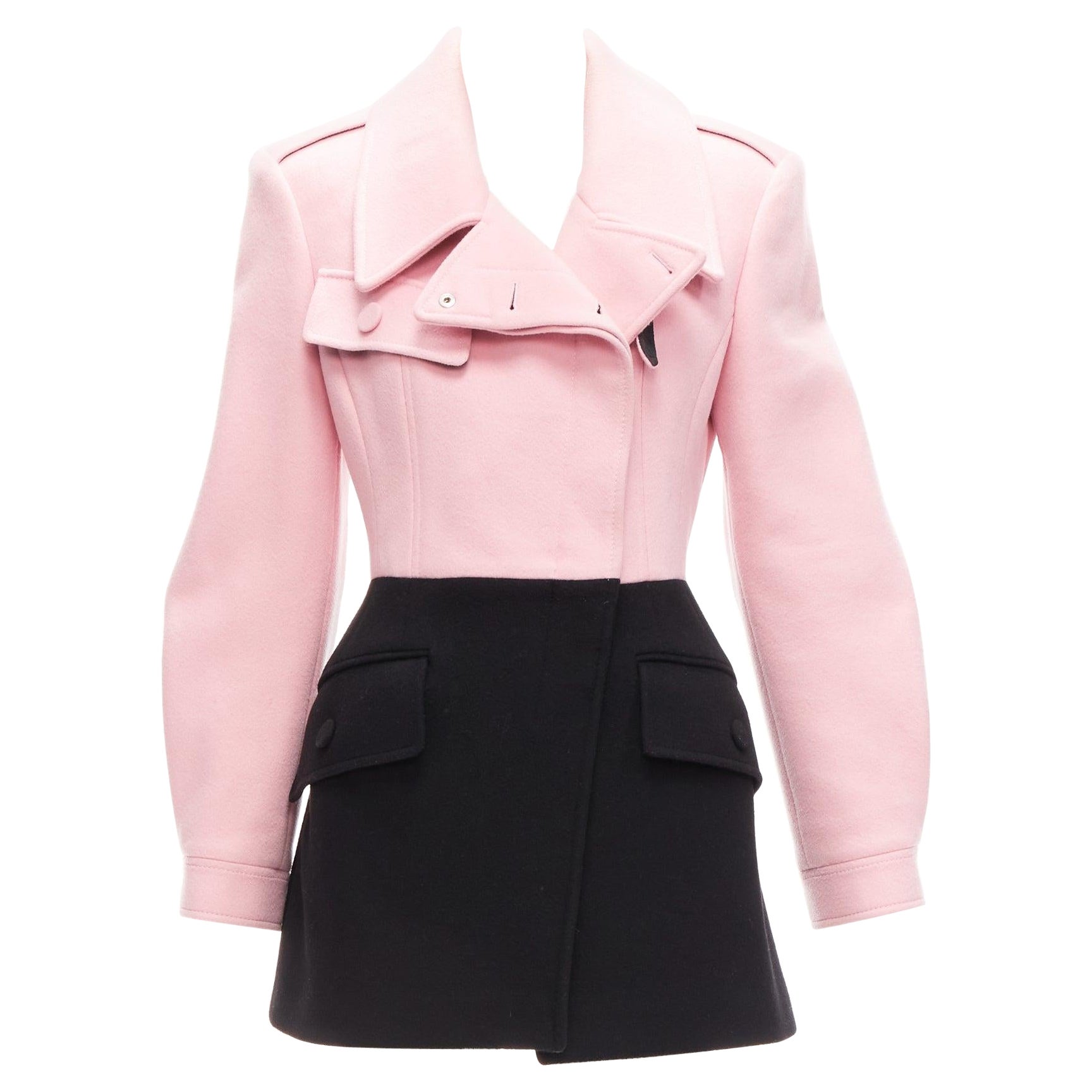 ALEXANDER MCQUEEN 2019 virgin wool black pink utility pocketed jacket IT42 M For Sale