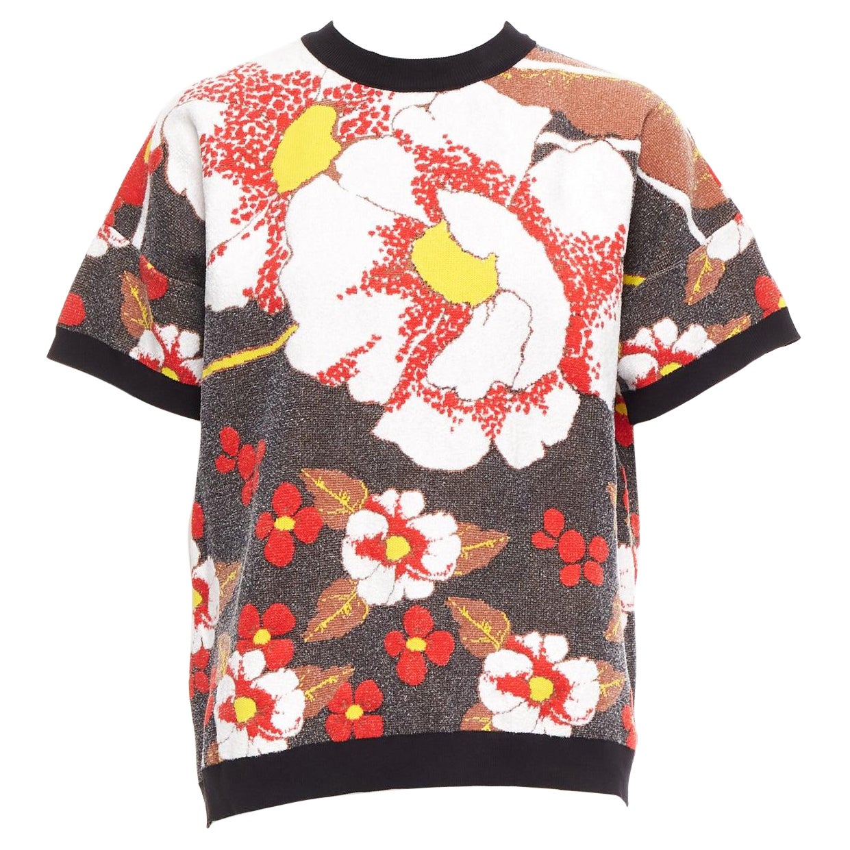 MARNI japanese blossom floral jacquard boxy knitted sweater top IT38 XS For Sale