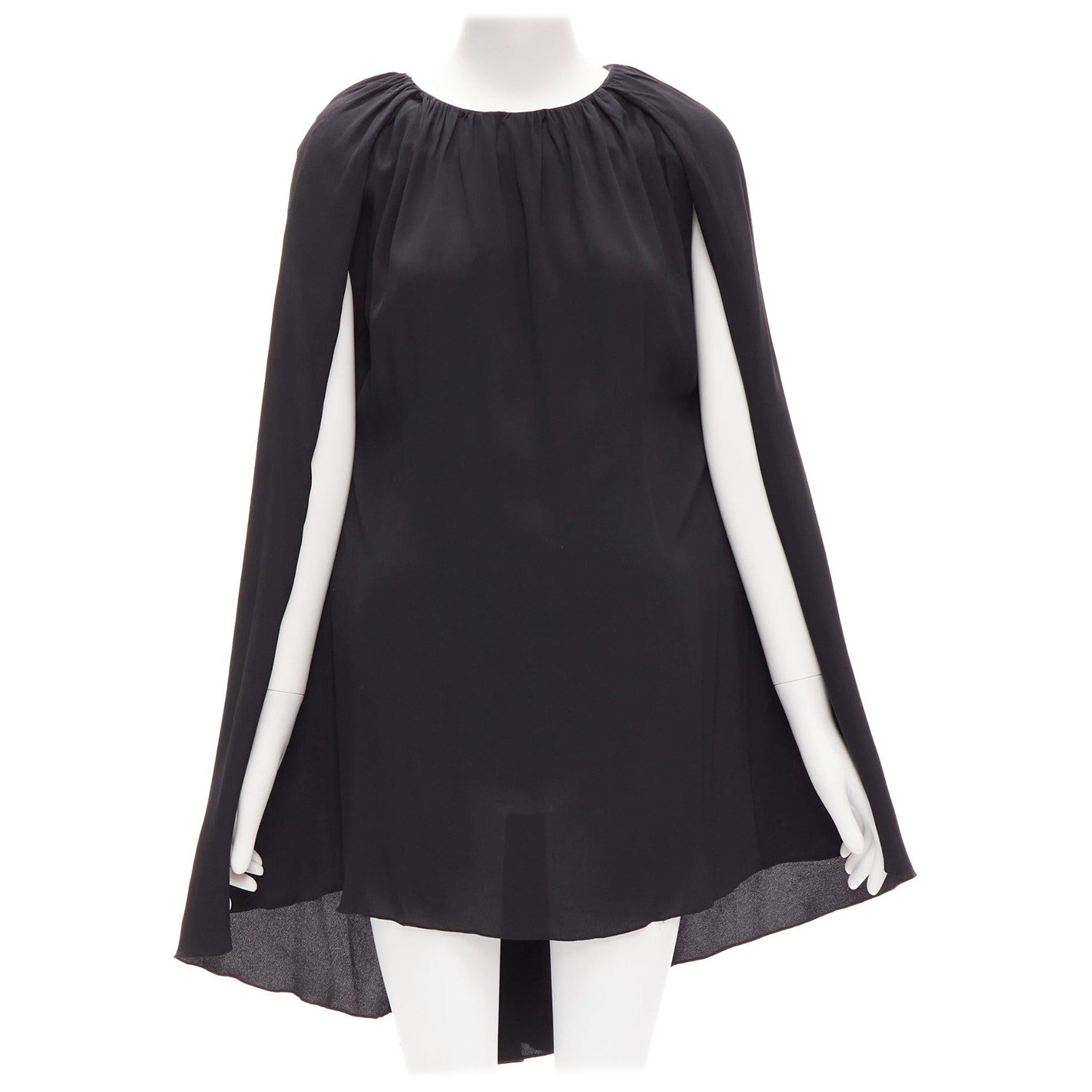 MARNI black acetate silk cape sleeve crew neck mini dress IT40 S For Sale