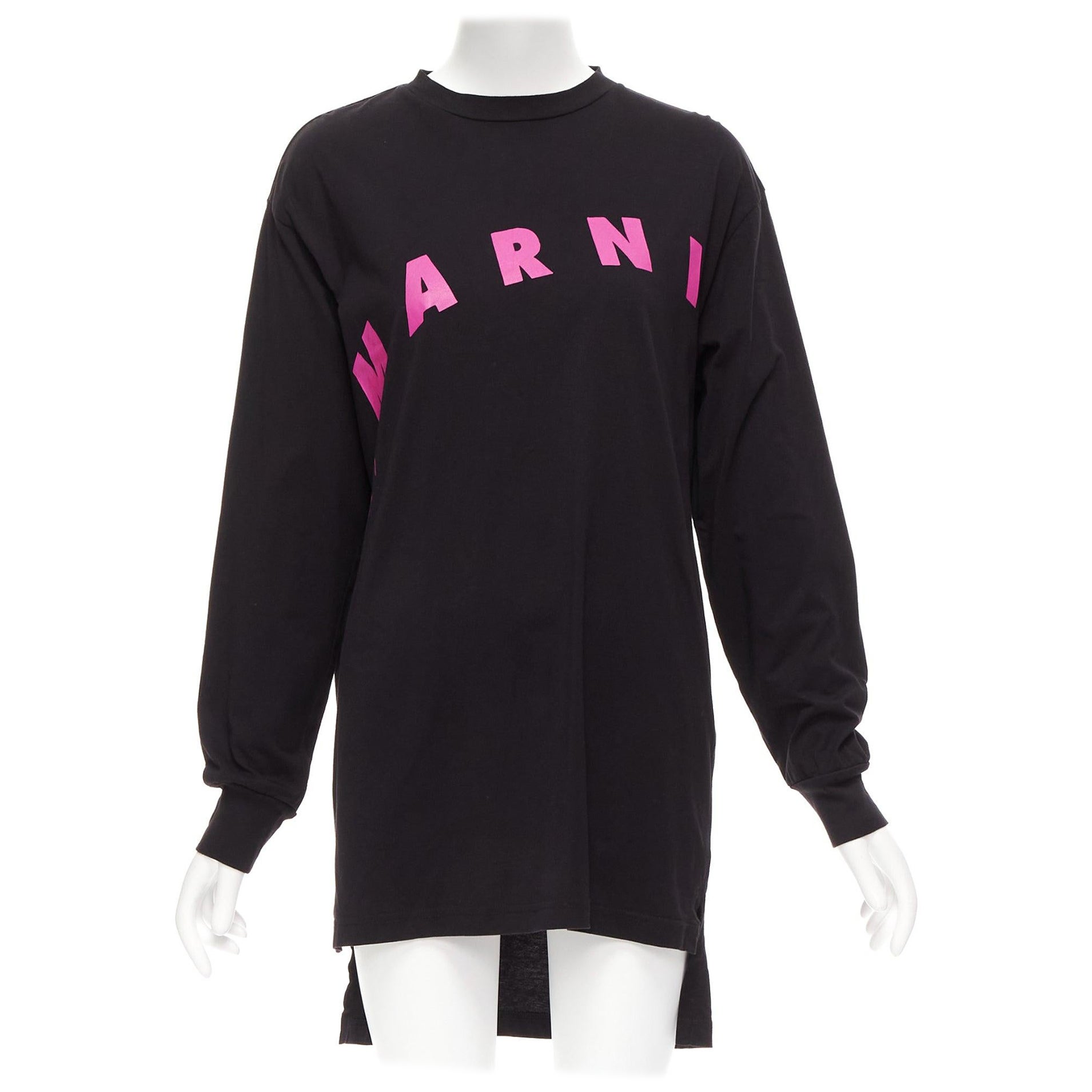 MARNI black pink logo print long sleeve crew neck sweater dress IT38 XS For Sale