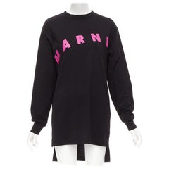 MARNI noir rose logo print long sleeve crew neck sweater dress IT38 XS